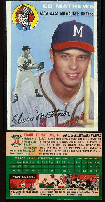 1954 Topps # 30 Ed Mathews (Braves)  cards value