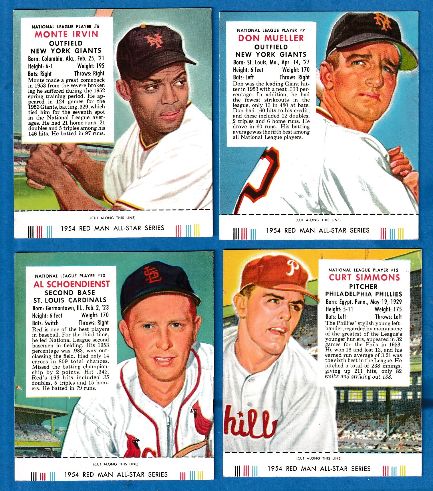 1954 Red Man w/TAB #NL10 Red Schoendienst (Cardinals)  cards value