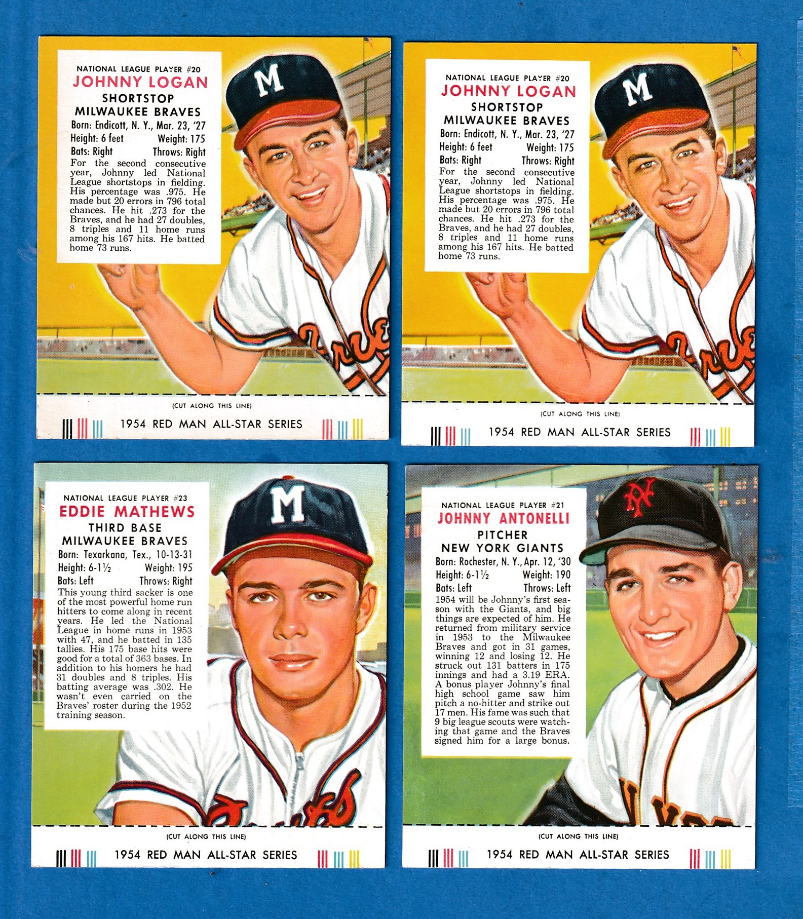 1954 Red Man w/TAB #NL23 Eddie Mathews (Braves)  cards value