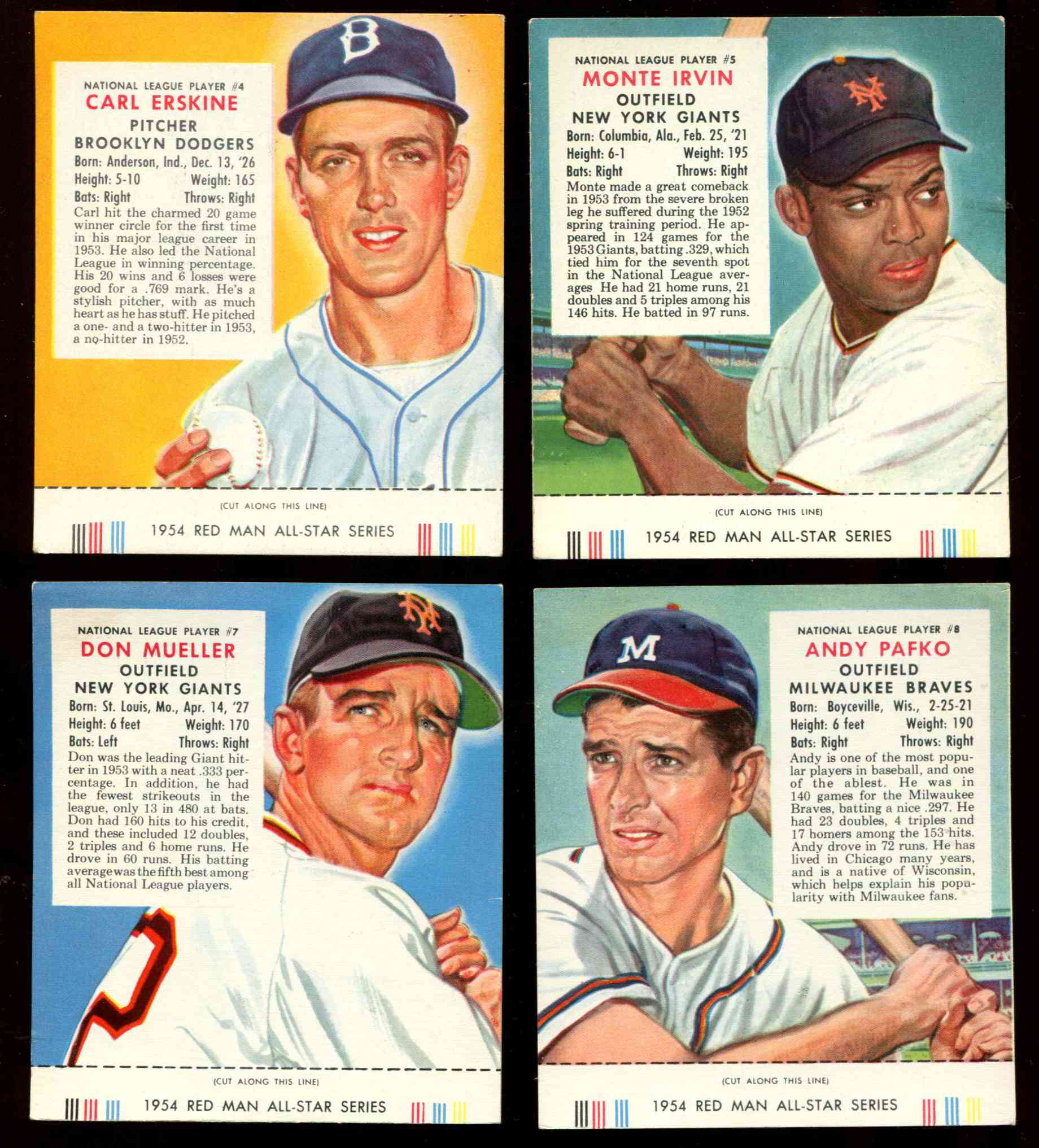 1954 Red Man w/TAB #NL.4 Carl Erskine (Dodgers)  cards value