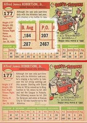 1955 Topps #177 Jim Robertson SCARCE HIGH NUMBER [VAR:All red stat lines]  cards value