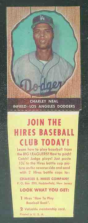 1958 Hires Root Beer #54 Charley Neal w/TAB (Dodgers)  cards value