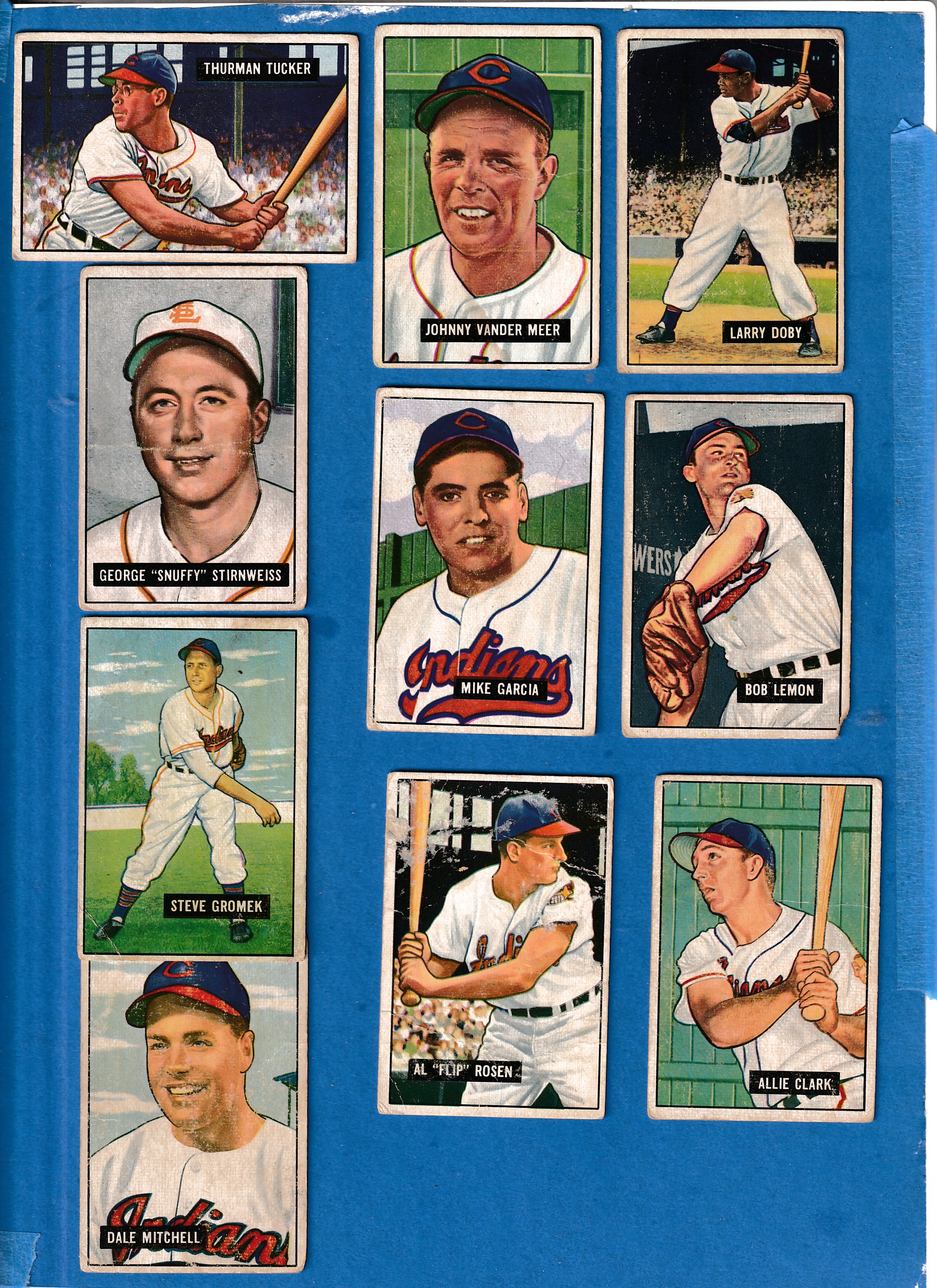 1951 Bowman  - INDIANS - Starter Team Set (9 different)  cards value