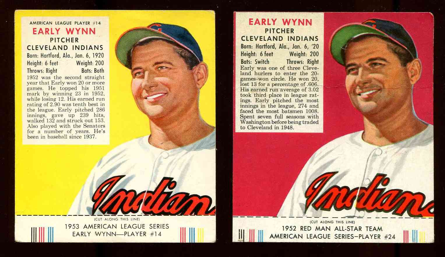 1952 Red Man w/TAB #AL24 Early Wynn (Indians)  cards value