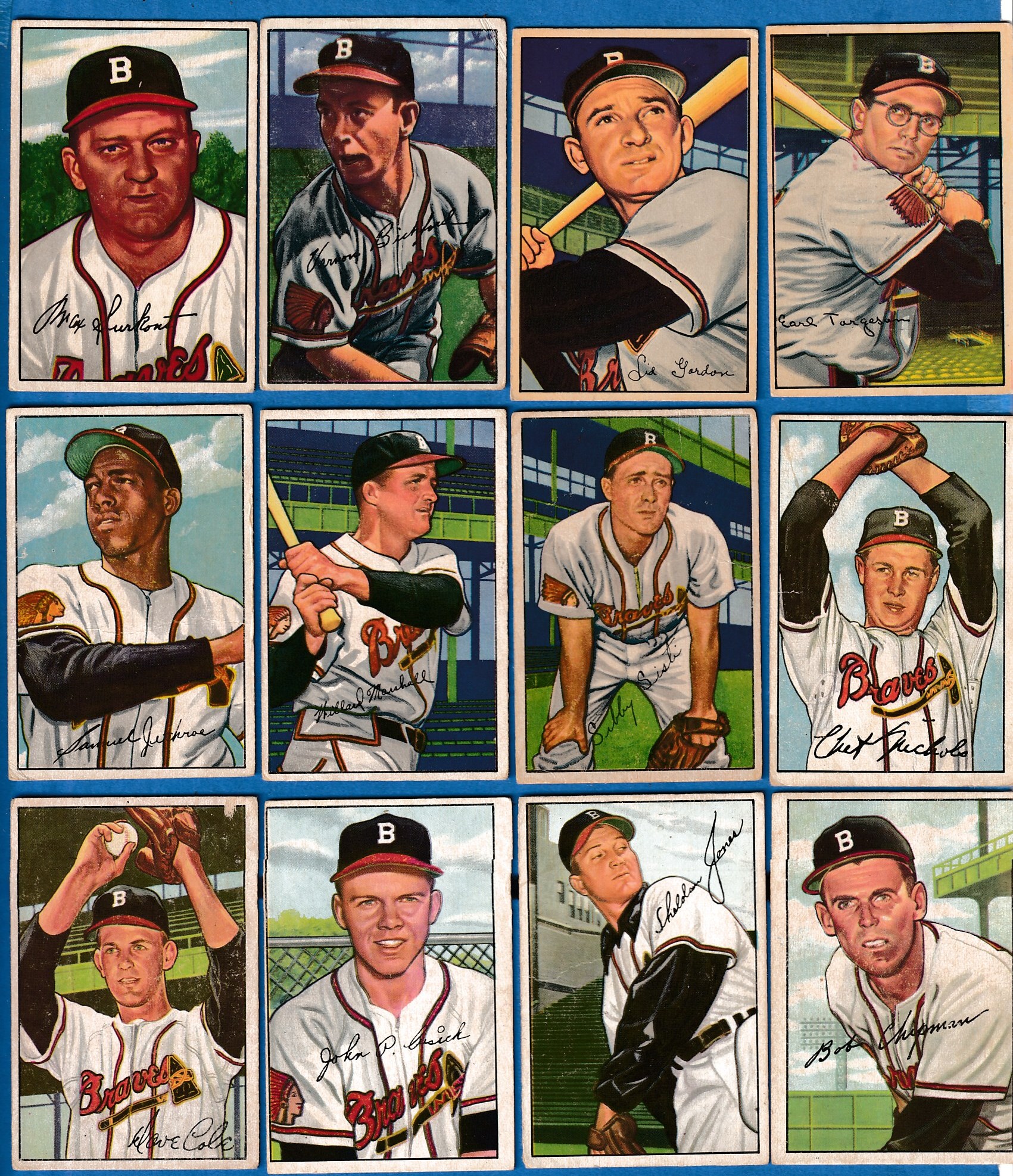 1952 Bowman  - BRAVES - Starter Team Set/Lot (12)  cards value