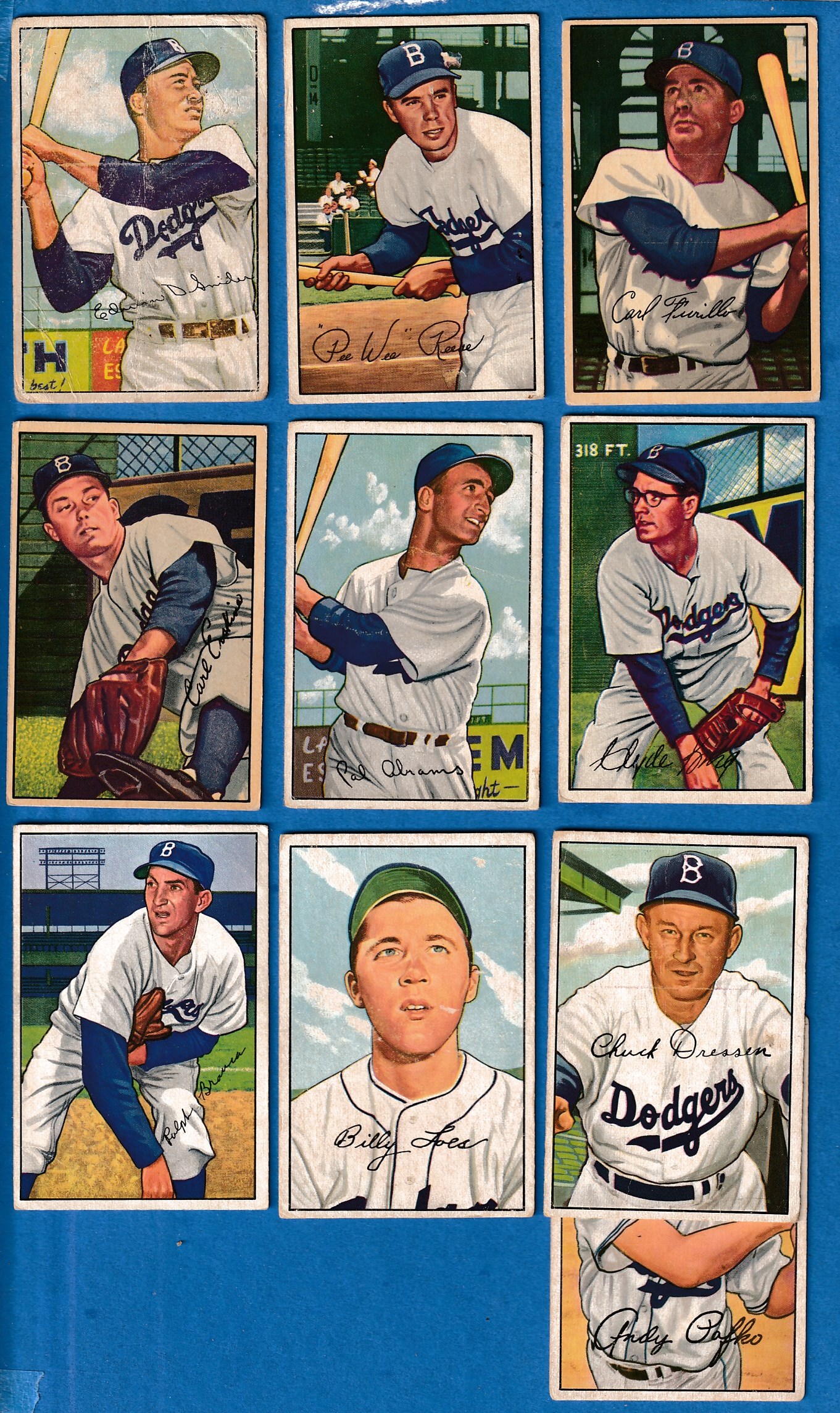 1952 Bowman  - DODGERS (Brooklyn) - Starter Team Set/Lot (9)  cards value