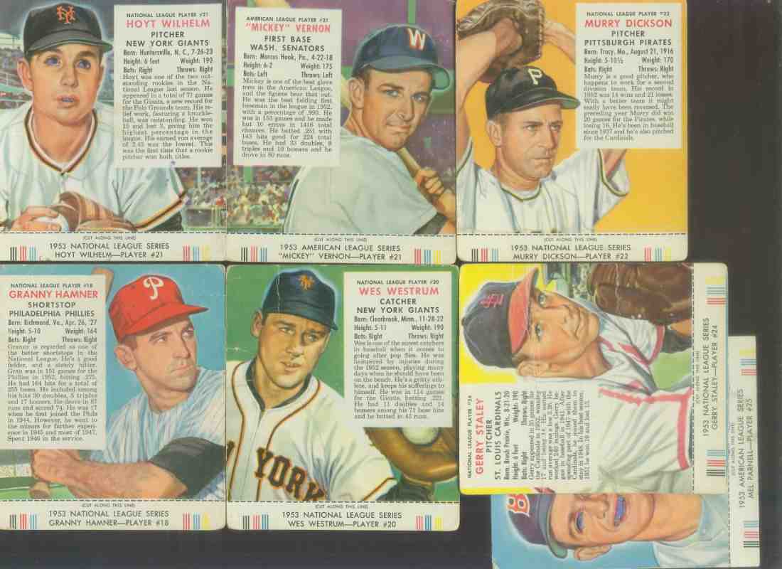 1953 Red Man  WITH TABS- Lot (7) different w/HALL-of-FAMER Hoyt Wi  cards value