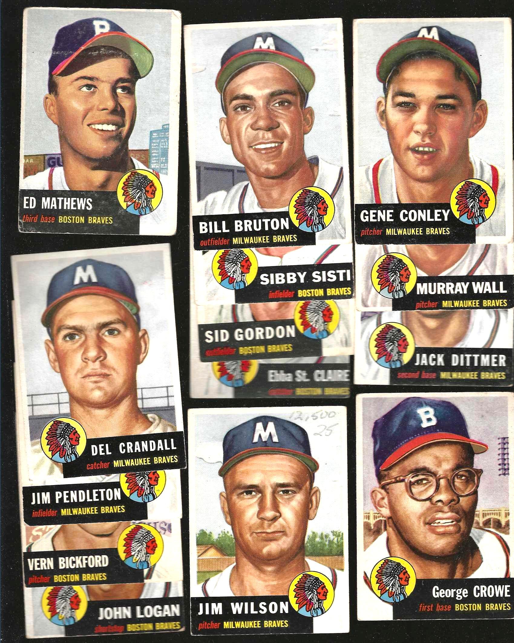 1953 Topps  - BRAVES - Near Complete Team Set/Lot (14/16)  cards value