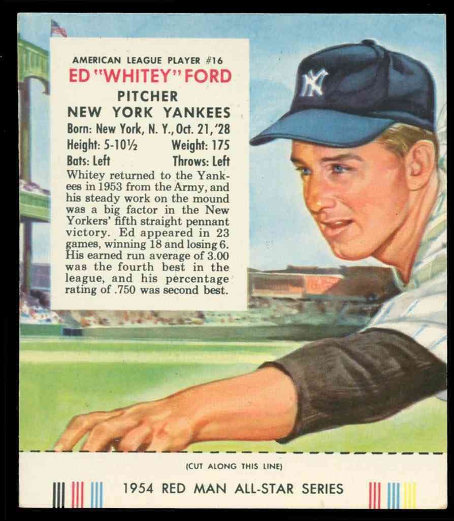 1954 Red Man w/TAB #AL16 Whitey Ford (Yankees)  cards value