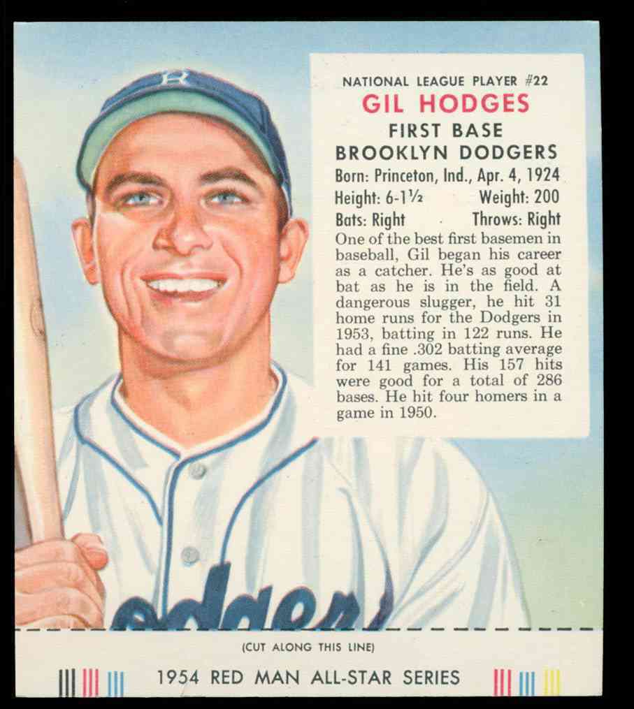 1954 Red Man w/TAB #NL22 Gil Hodges (Dodgers)  cards value