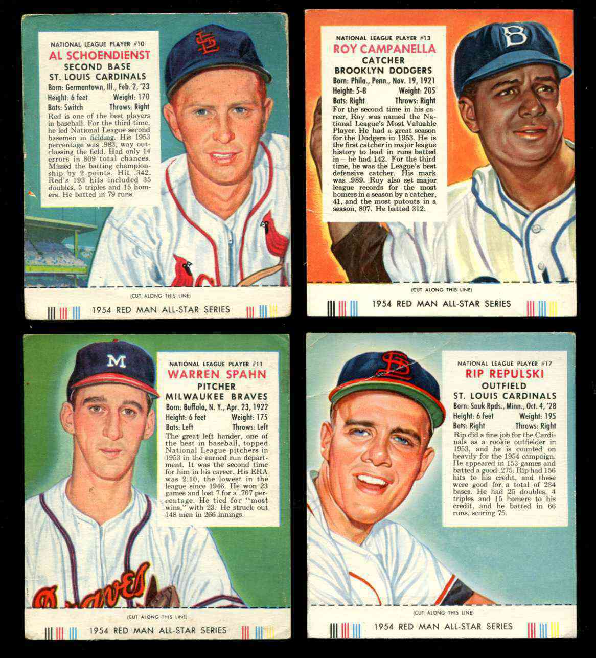 1954 Red Man w/TAB #NL11 Warren Spahn (Braves)  cards value