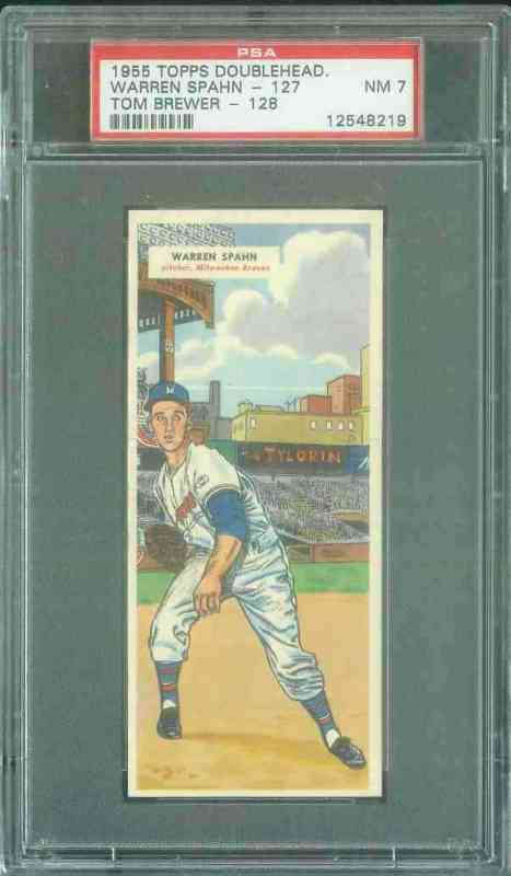 1955 Topps DoubleHeader #127 WARREN SPAHN / #128 Tom Brewer  cards value