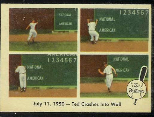 1959 Fleer Ted Williams #40 '1950 - Ted Crashes into Wall' (Red Sox)  cards value