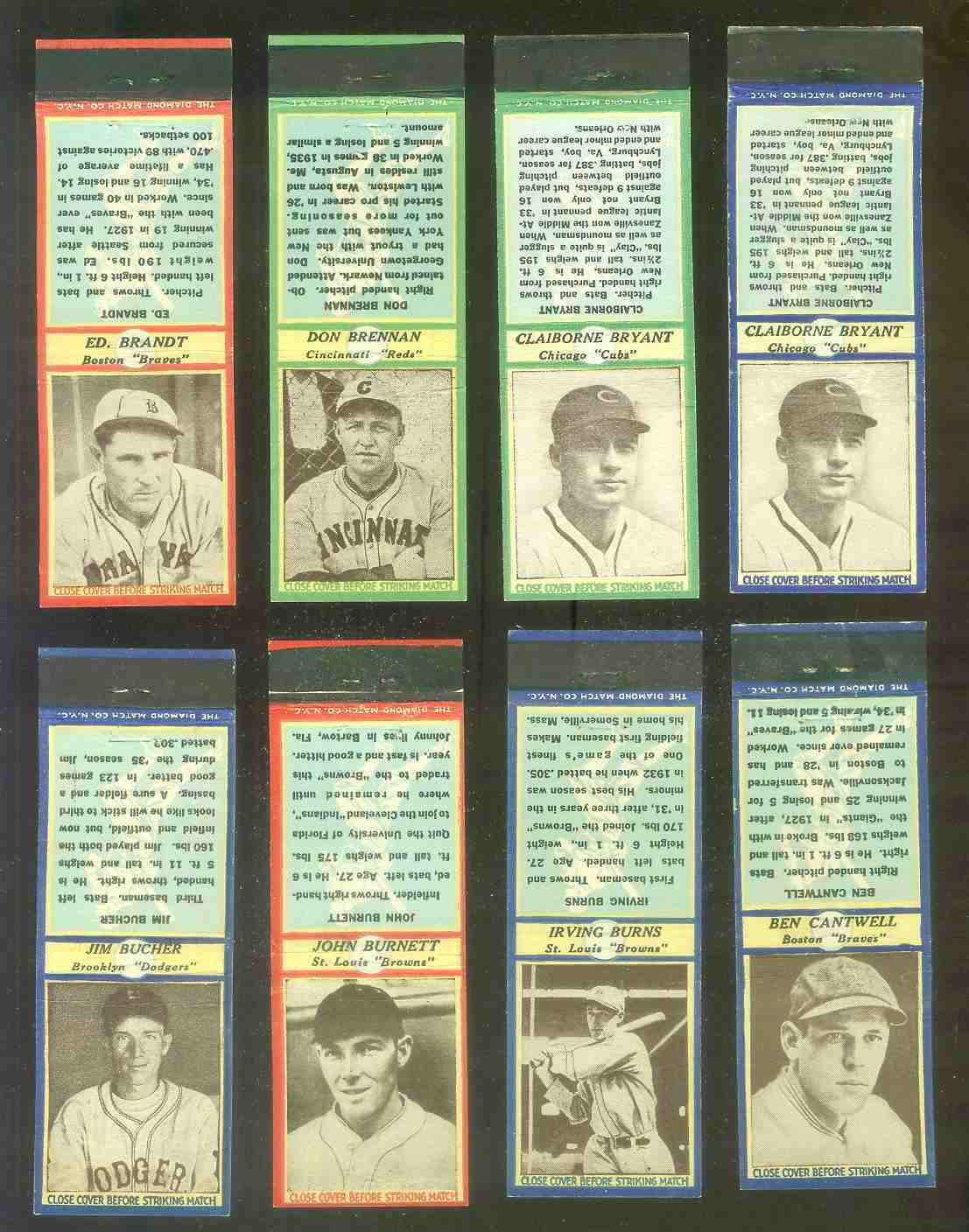 1935-36 Diamond Matchbooks # 24 Ben Cantwell BLUE (Boston Braves)  cards value