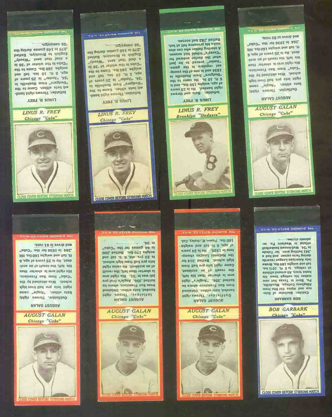 1935-36 Diamond Matchbooks # 54 Linus Frey WAIST UP GREEN (Cubs)  cards value