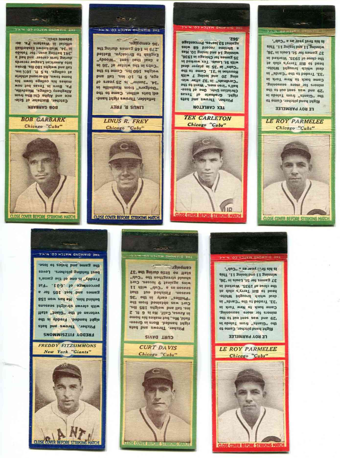 1935-36 Diamond Matchbooks #118 Le Roy Parmelee WAIST UP BLUE (Cubs)  cards value