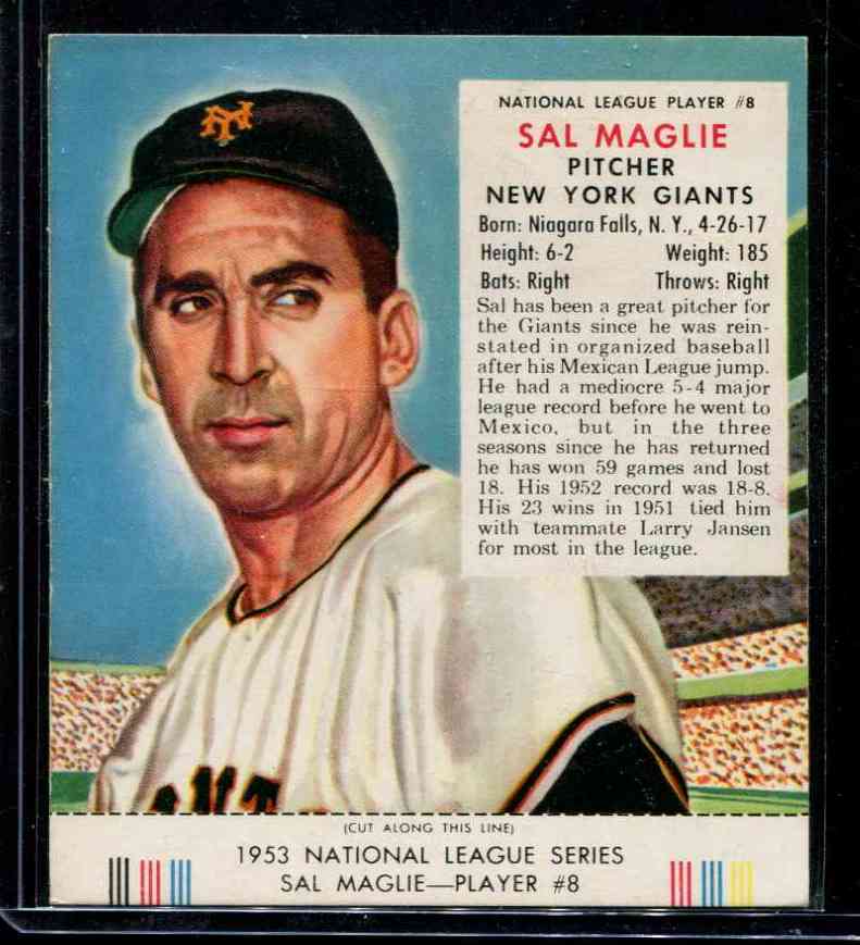 1953 Red Man w/TAB #NL.8 Sal Maglie (Giants)  cards value