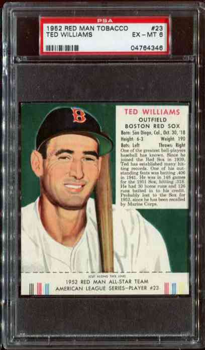 1952 Red Man w/TAB #AL23 Ted Williams (Red Sox)  cards value