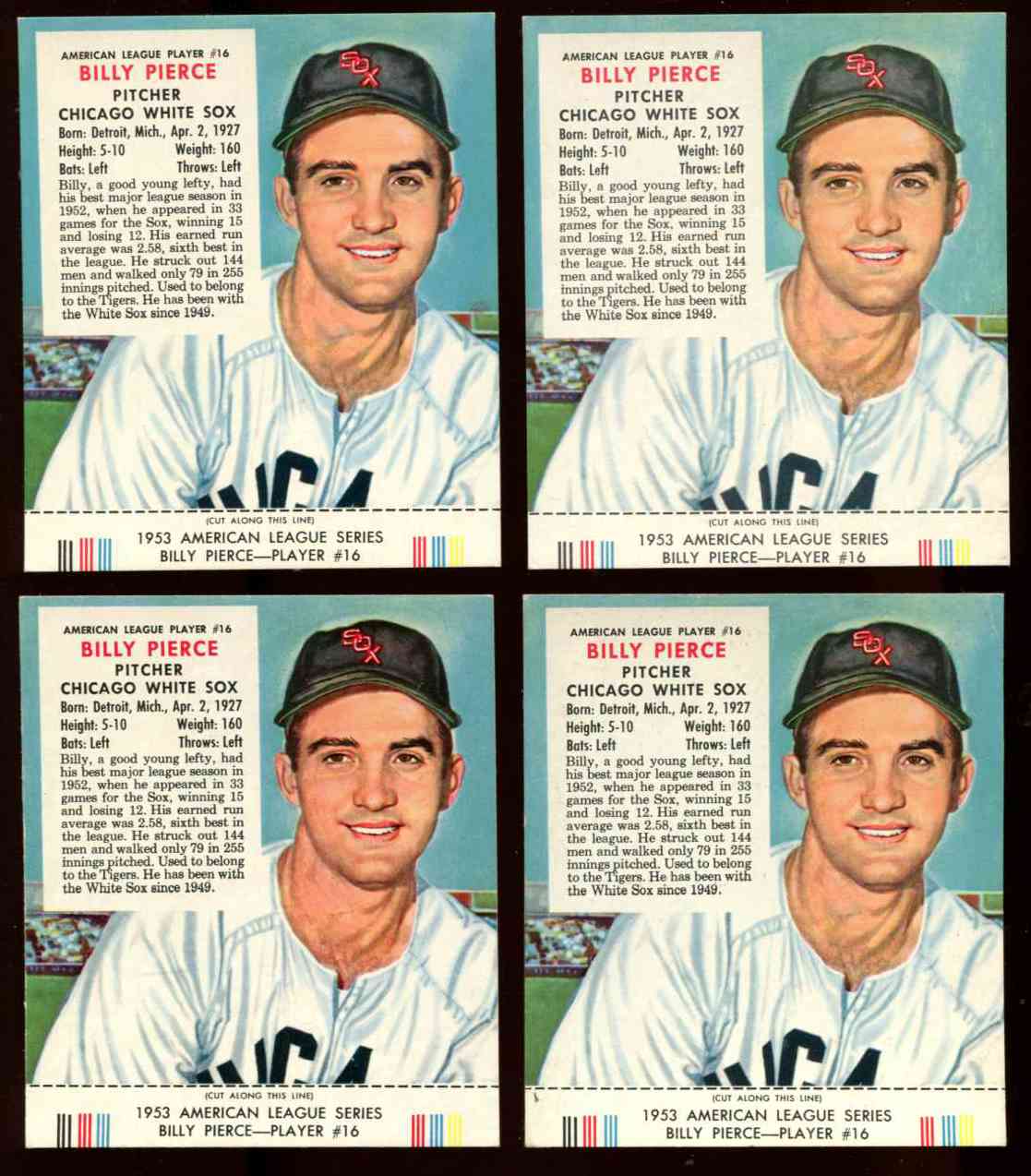 1953 Red Man w/TAB #AL16 Billy Pierce (White Sox)  cards value