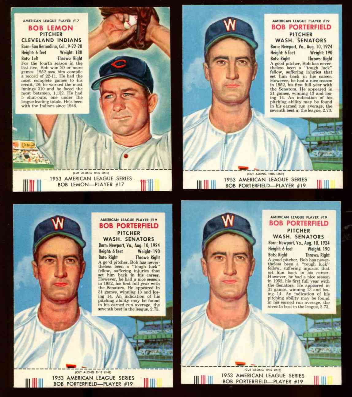 1953 Red Man w/TAB #AL19 Bob Porterfield (Senators)  cards value