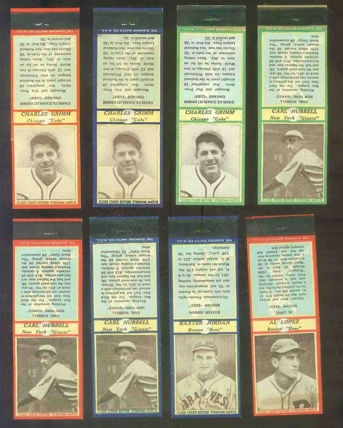 1936 Diamond Matchbooks - Baxter Jordan BLUE (Boston Bees)  cards value