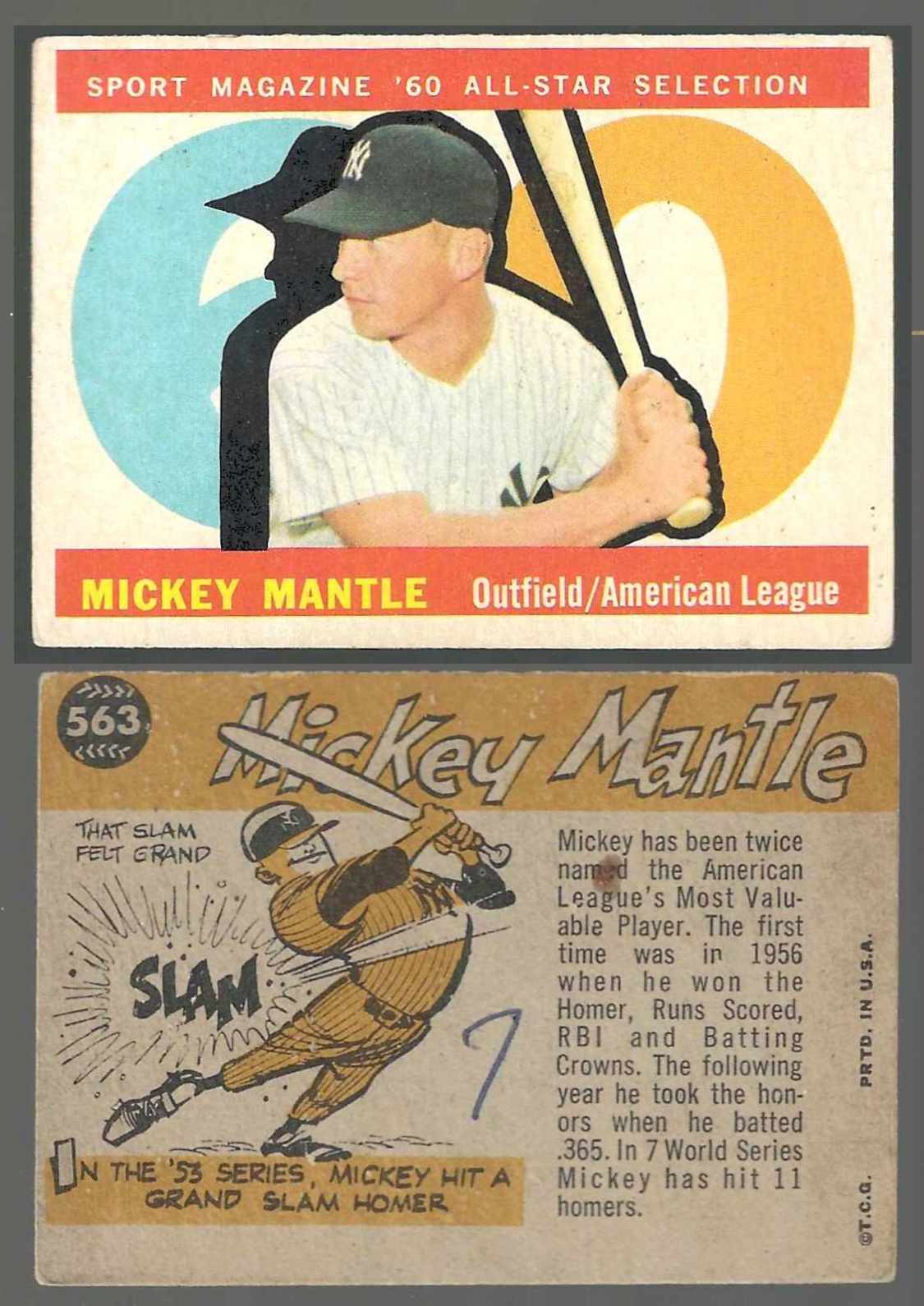 1960 Topps #563 Mickey Mantle All-Star SCARCE HIGH# [#ll] (Yankees)  cards value