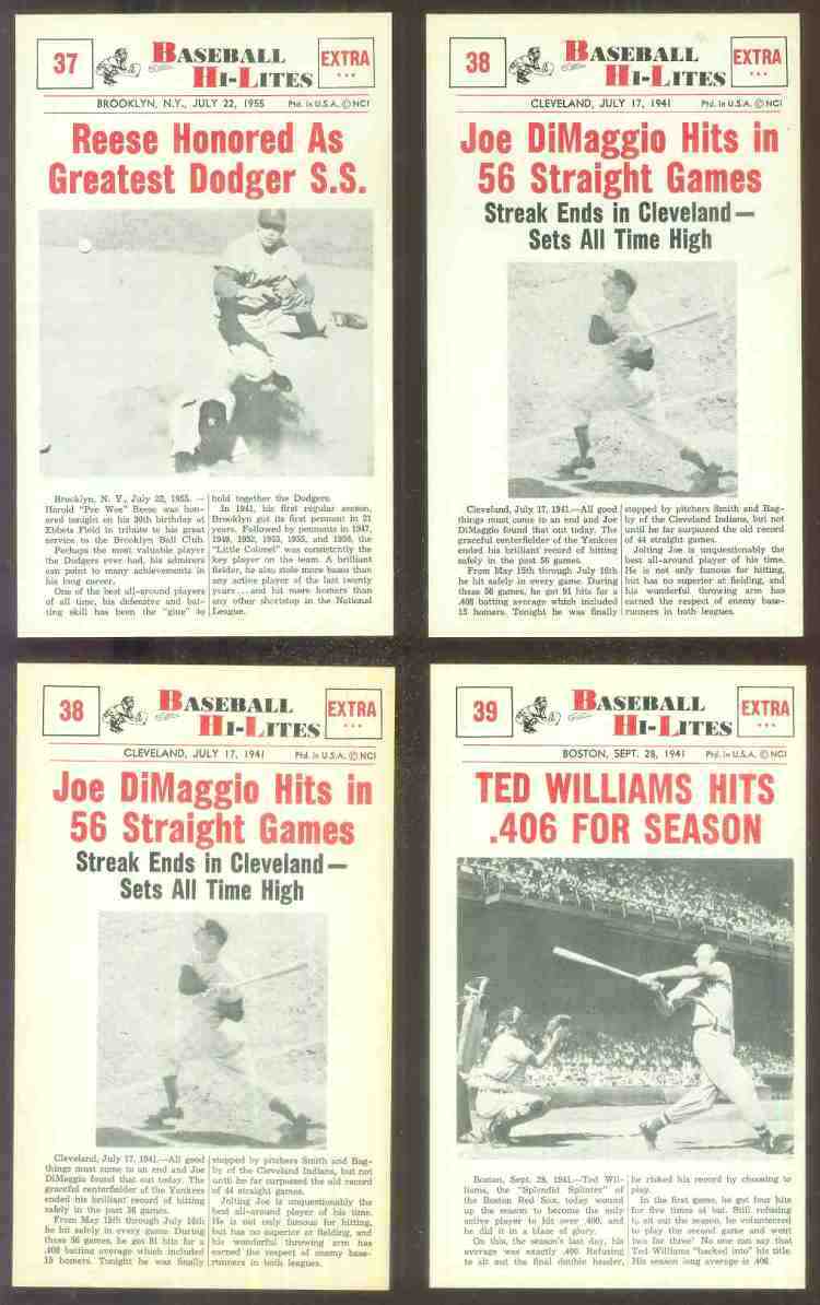 1960 Nu-Card Hi-Lites #38 Joe DiMaggio - 'Hits in 56 Straight Games'  cards value