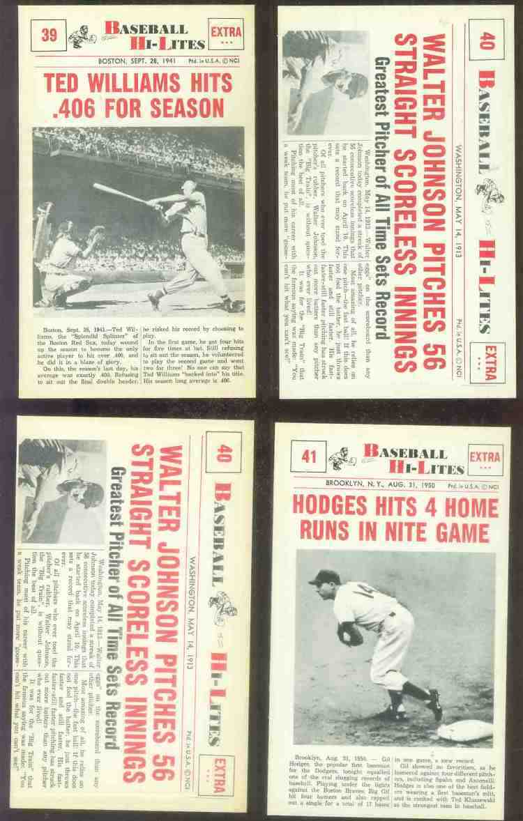 1960 Nu-Card Hi-Lites #40 Walter Johnson - '56 Straight Scoreless Innings'  cards value
