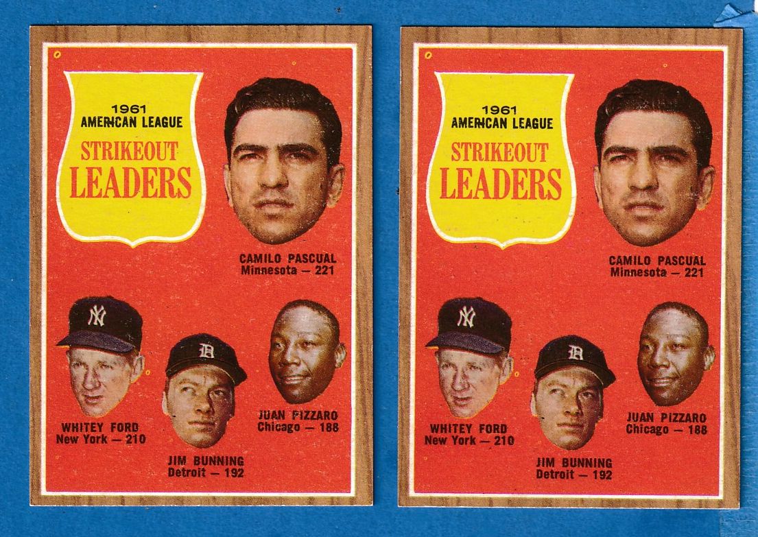 1962 Topps # 59 A.L. Strikeout Leaders (Whitey Ford,Jim Bunning)  cards value