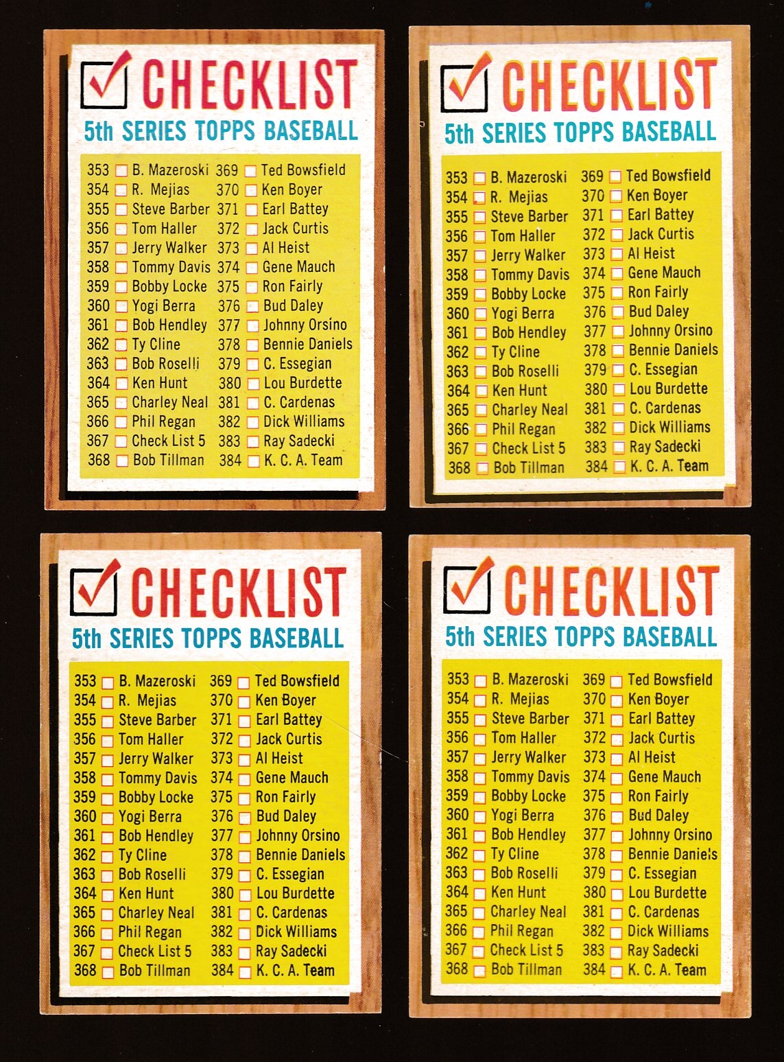 1962 Topps #367 Checklist #5 [VAR:3 mm yellow above #353/369]  cards value