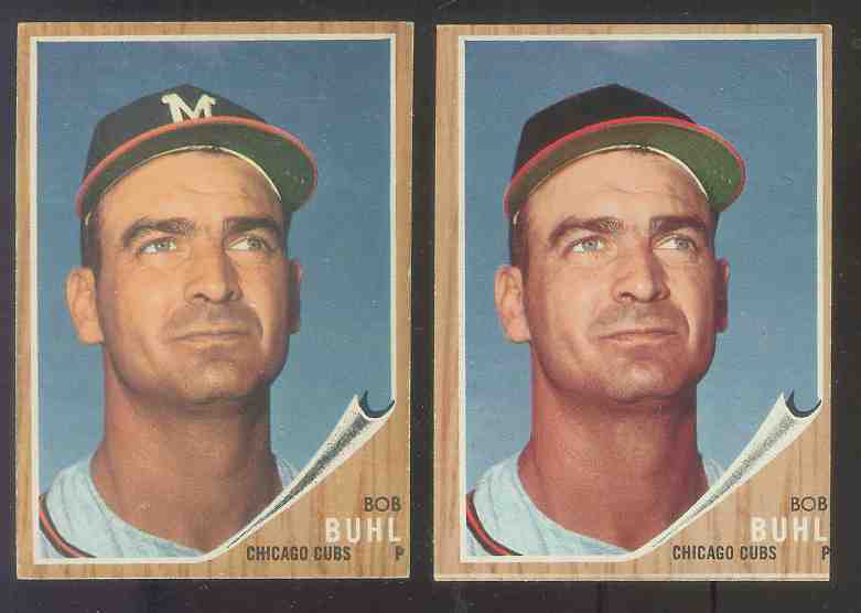 1962 Topps #458B Bob Buhl [VAR:No Braves Emblem on cap] (Cubs)  cards value