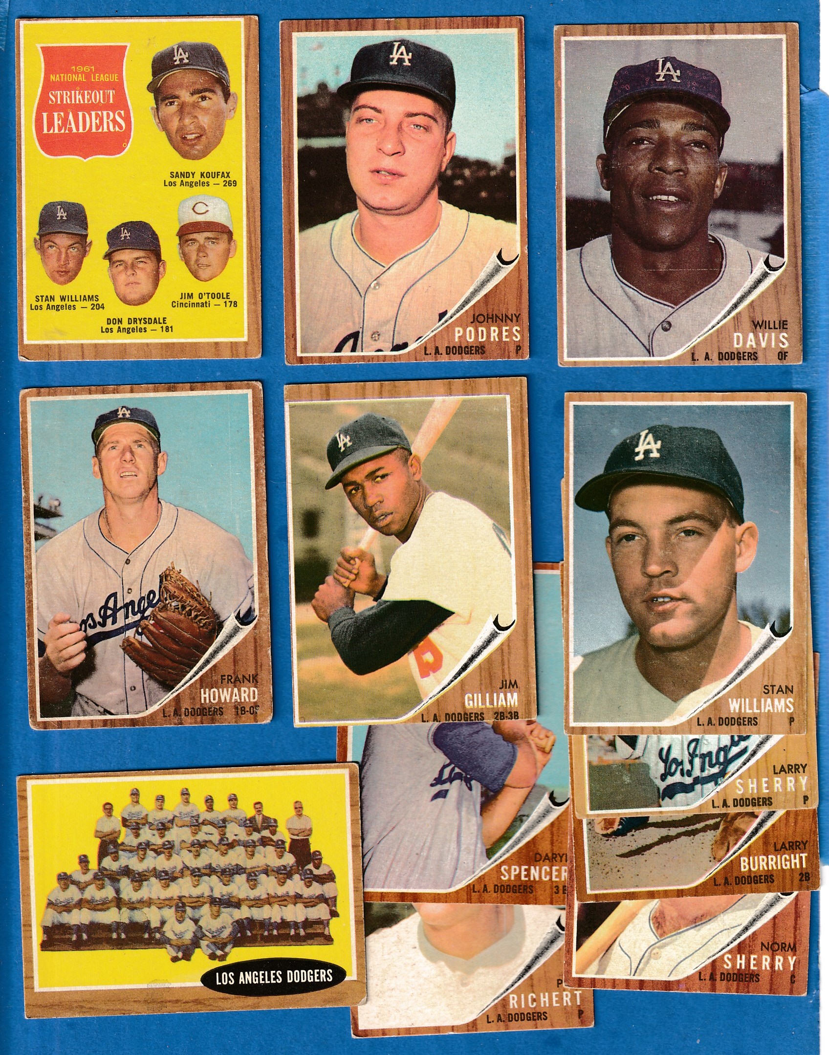 1962 Topps  - DODGERS Starter Team Set/Lot - (14) different  cards value
