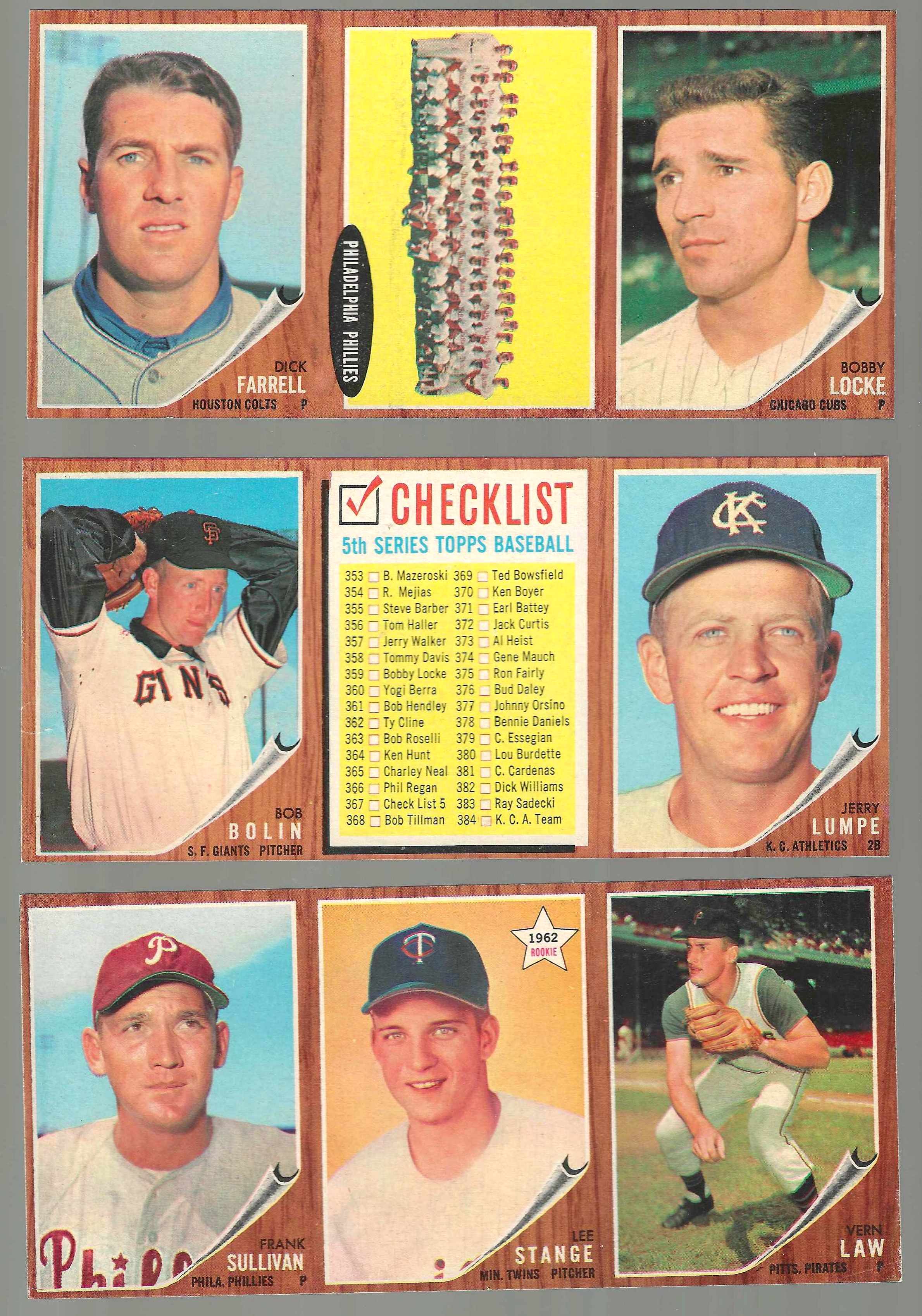 1962 Topps  [p] 3-Card PANEL - with 5th series Checklist  cards value