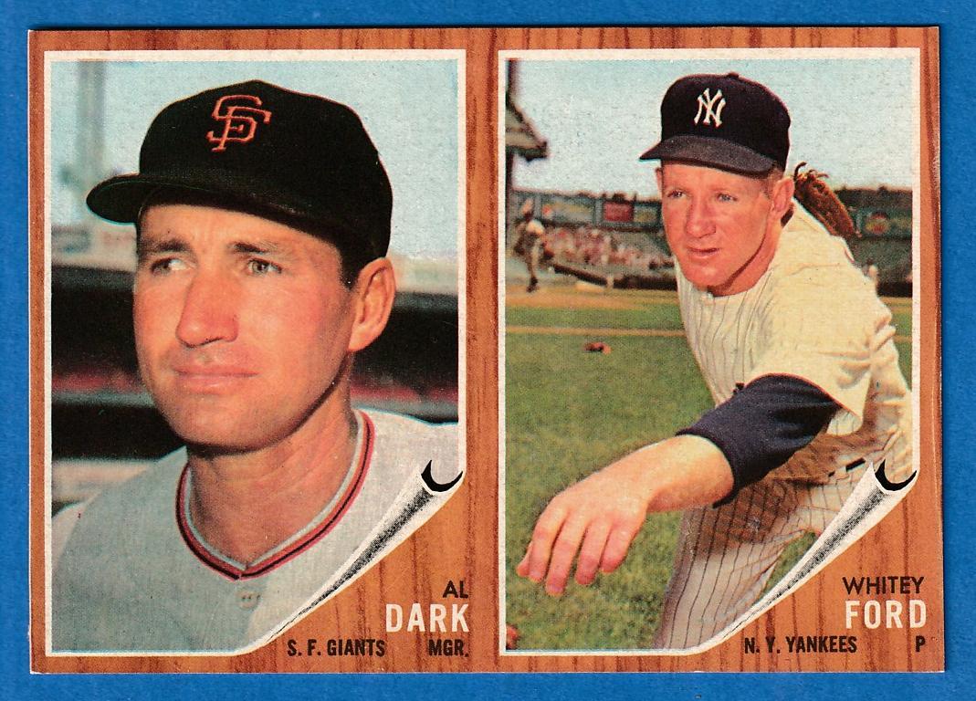 1962 Topps  [p] 2-Card PANEL - WHITEY FORD / Al Dark (Yankees/Giants)  cards value