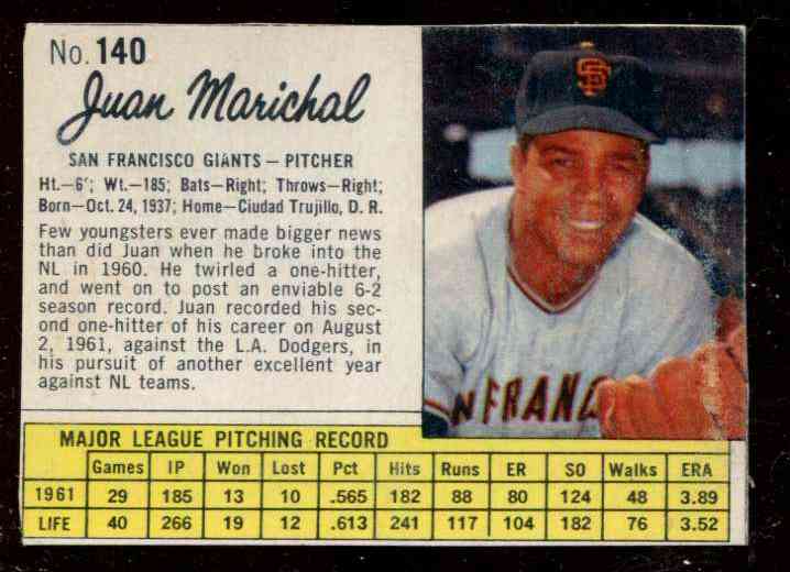 1962.Jello #140 Juan Marichal RARE SHORT PRINT (Giants)  cards value