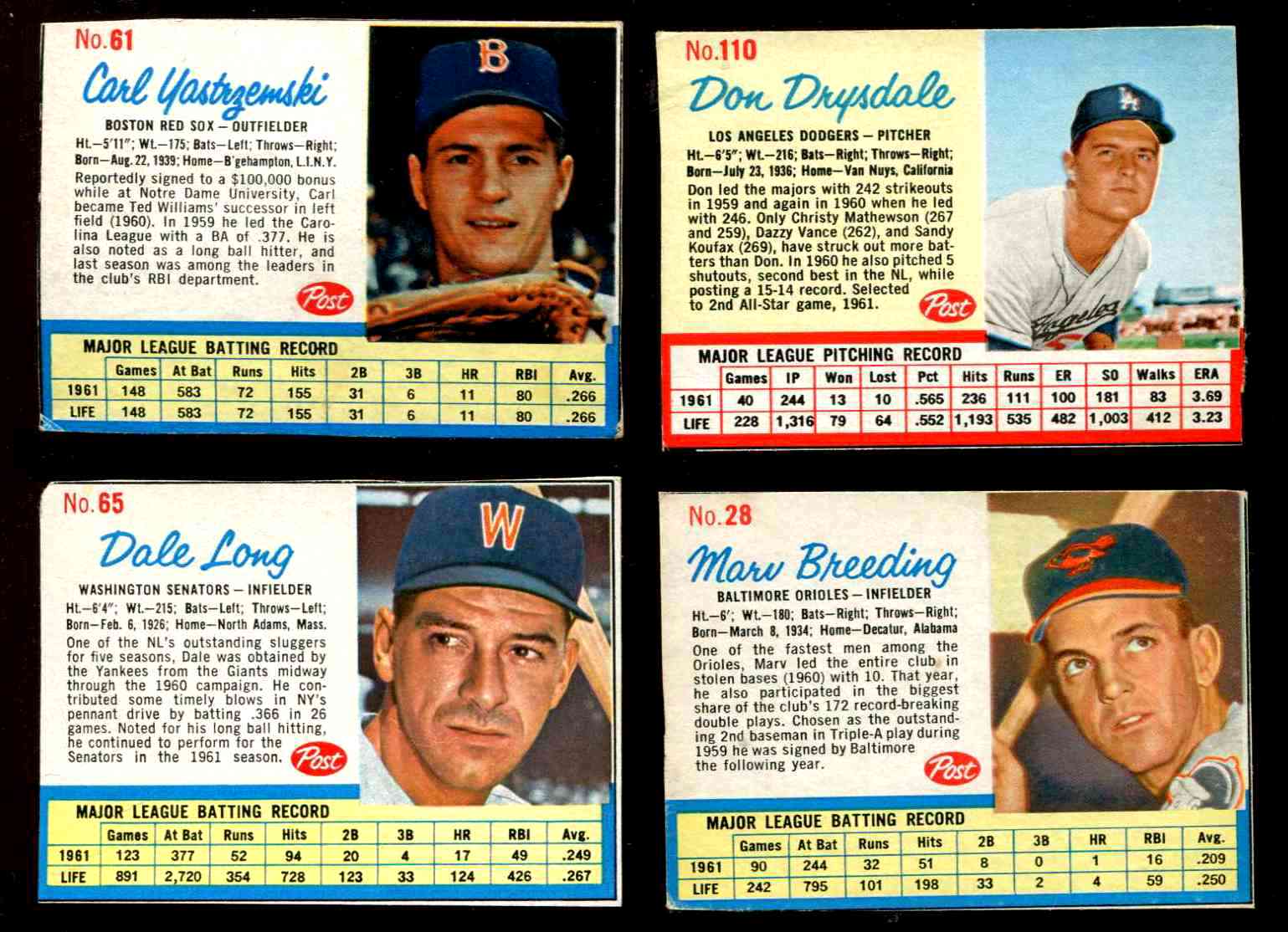 1962 Post # 61 Carl Yastrzemski (Red Sox)  cards value