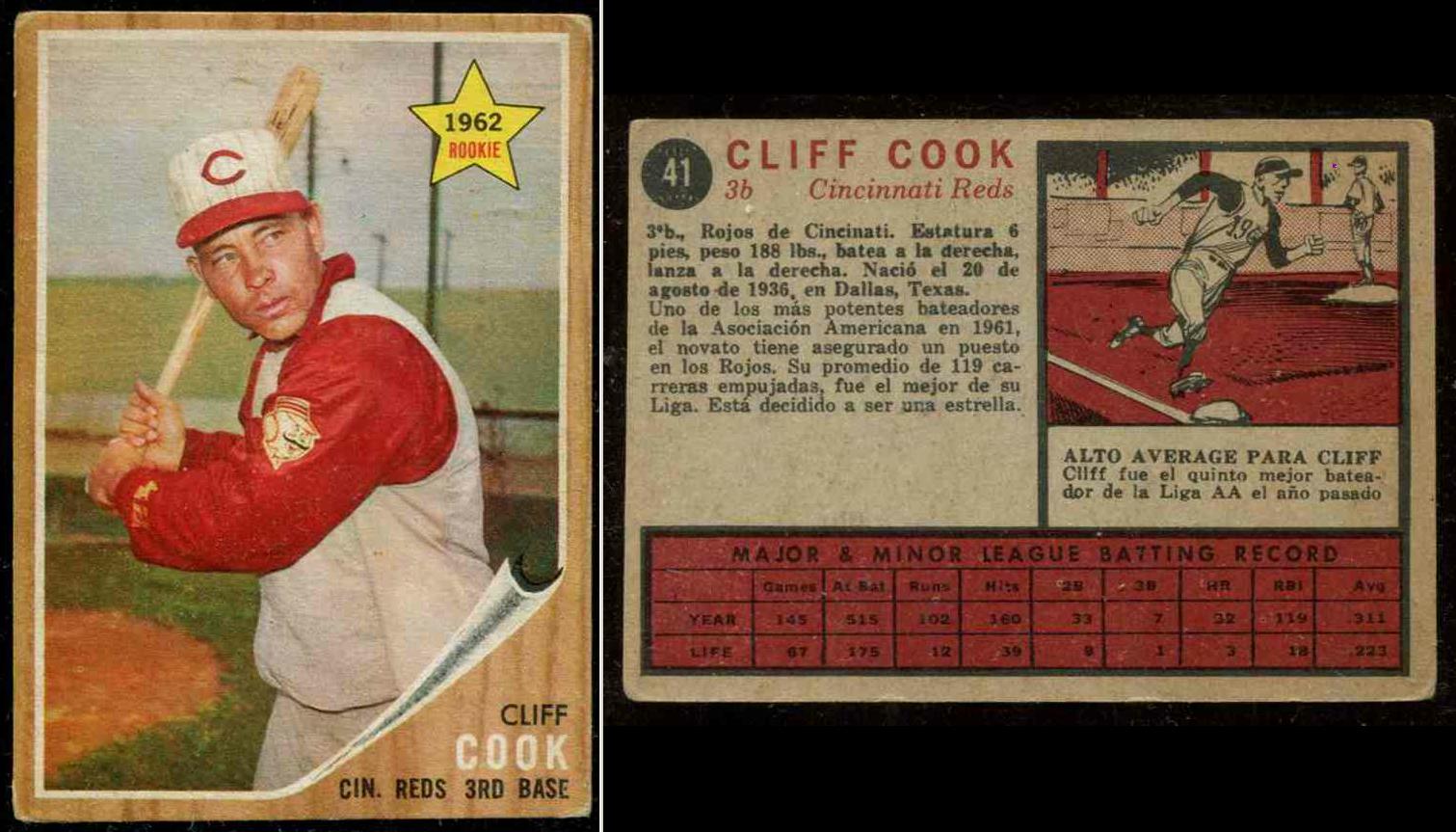 1962 Topps VENEZUELAN # 41 Cliff Cook (Reds)  cards value