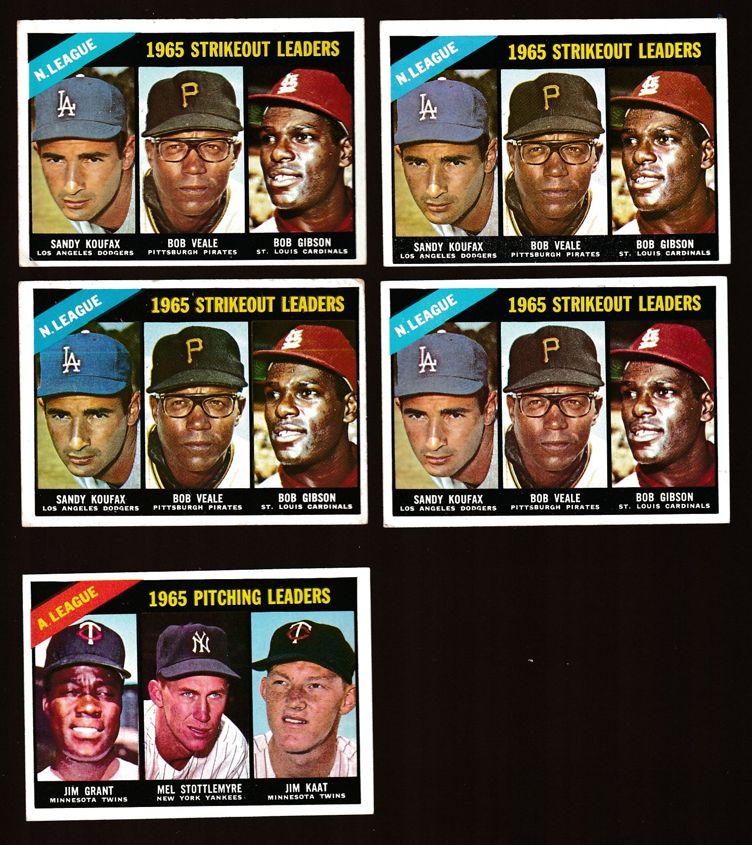 1966 Topps #225 N.L. Strikeout Leaders (Sandy Koufax,Bob Gibson,Bob Veale)  cards value