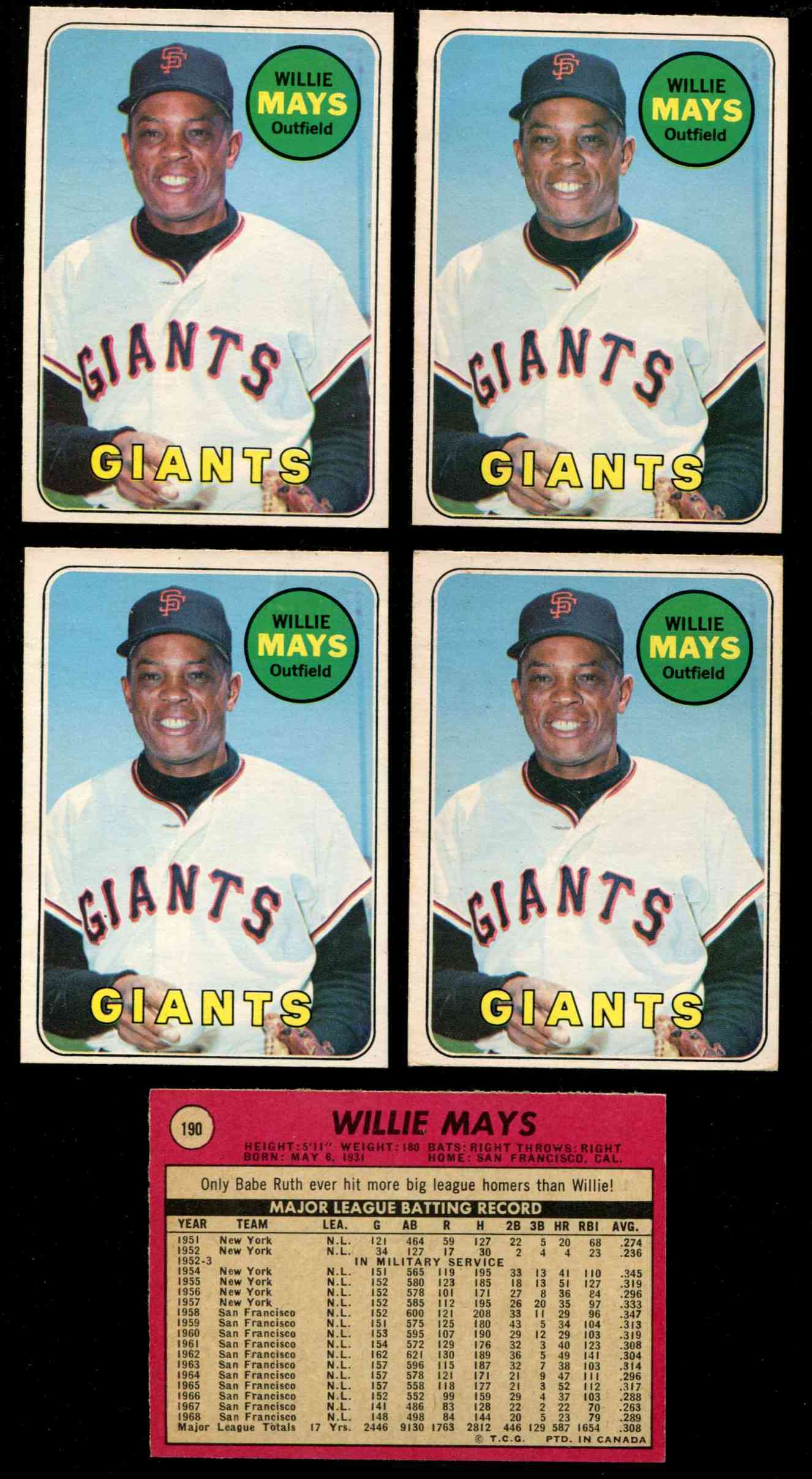 1969 O-Pee-Chee/OPC #190 Willie Mays [#] (Giants)  cards value