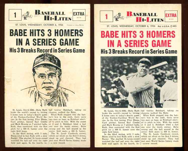 1960 Nu-Card Hi-Lites # 1 Babe Ruth - 'Hits 3 Homers in a Series Game' [#x]  cards value