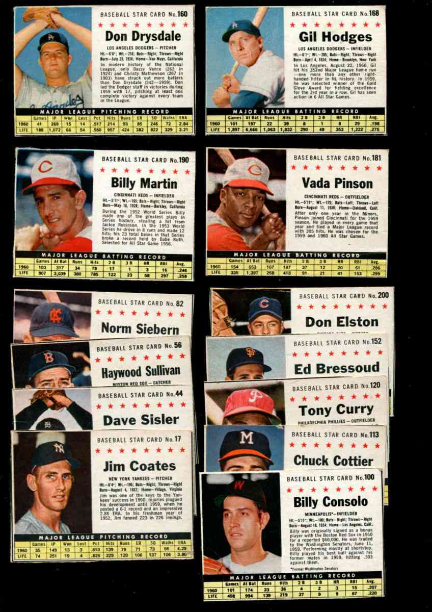 1961 Post  - Lot of (13) different with Don Drysdale & Gil Hodges  cards value