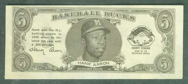 1962 Topps Bucks # 1 Hank Aaron (Braves)  cards value