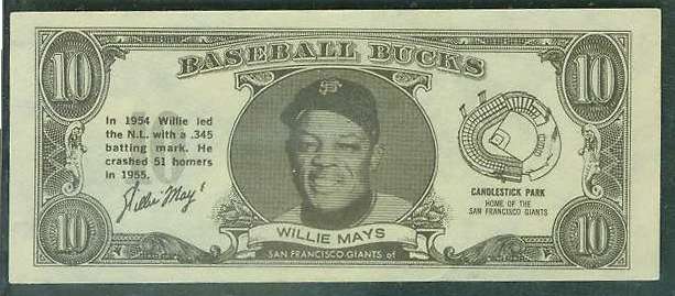 1962 Topps Bucks #57 Willie Mays (Giants)  cards value