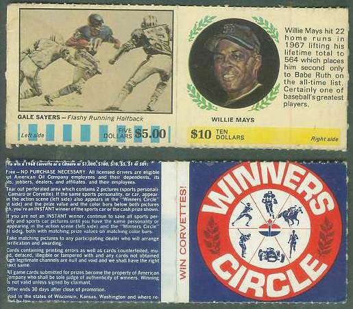 1968 American Oil - WILLIE MAYS/Gale Sayers - COMPLETE PANEL (Giants)  cards value