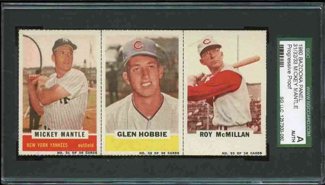 1960 Bazooka COMPLETE PANEL #31-33 MICKEY MANTLE PROOF ISSUE  cards value
