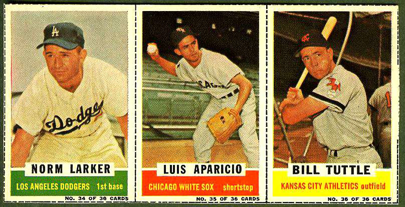 1961 Bazooka COMPLETE PANEL #34-36 LUIS APARICIO/Norm Larker/Bill Tuttle  cards value