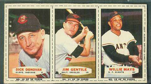 1963 Bazooka COMPLETE PANEL #10-12 WILLIE MAYS/Jim Gentile/Dick Donovan  cards value