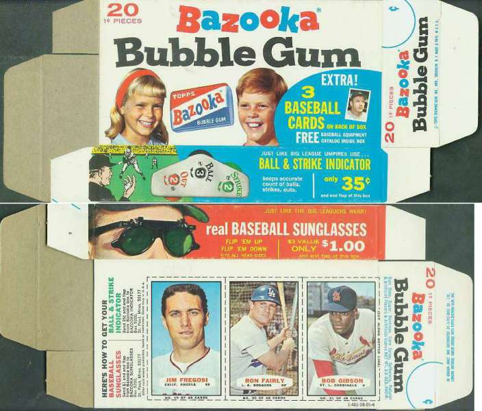 1967 Bazooka COMPLETE BOX #19-21 BOB GIBSON/Jim Fregosi/Ron Fairly  cards value