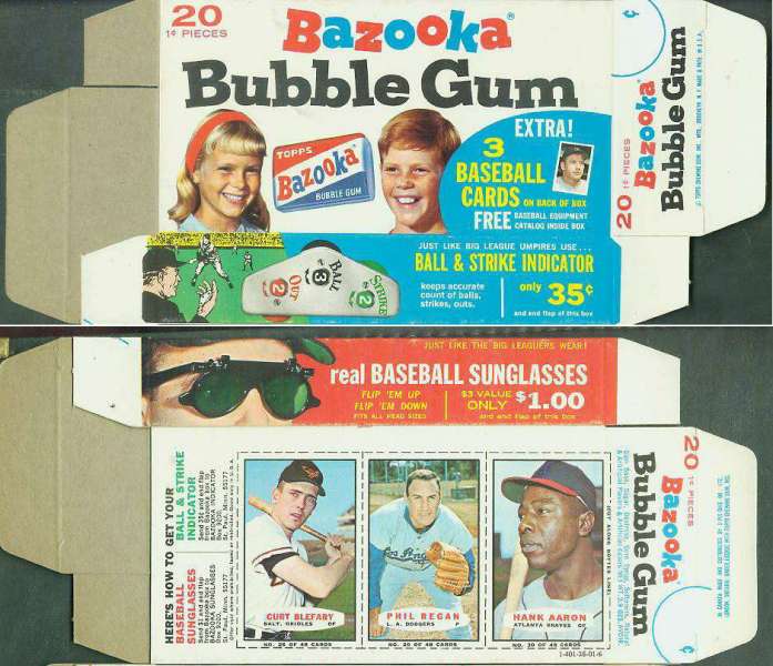 1967 Bazooka COMPLETE BOX #28-31 HANK AARON/Curt Blefary/Phil Regan  cards value
