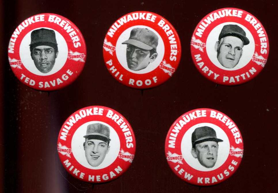 1969 Sunoco BREWERS Pins  - Lot of (4) different  cards value